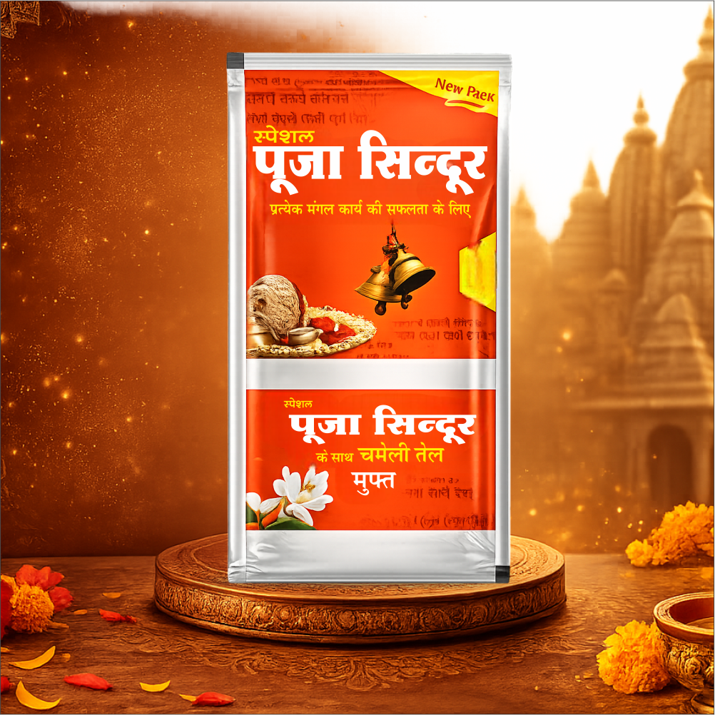 Special Pooja Sindoor 10 Gm With Free Chameli Oil | Bright Orange Vermilion Powder for Temple, Puja & Spiritual Rituals