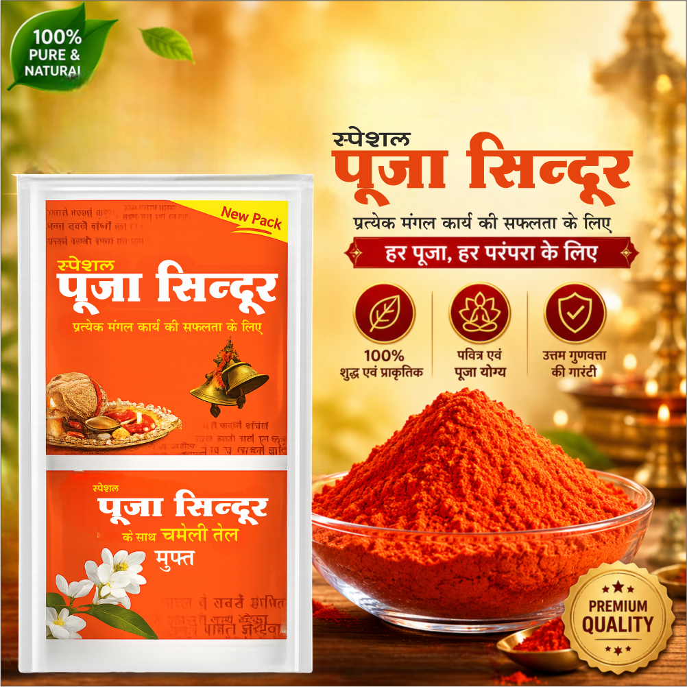 Special Pooja Sindoor 6 Gm With Free Chameli Oil | Bright Orange Vermilion Powder for Temple, Puja & Spiritual Rituals