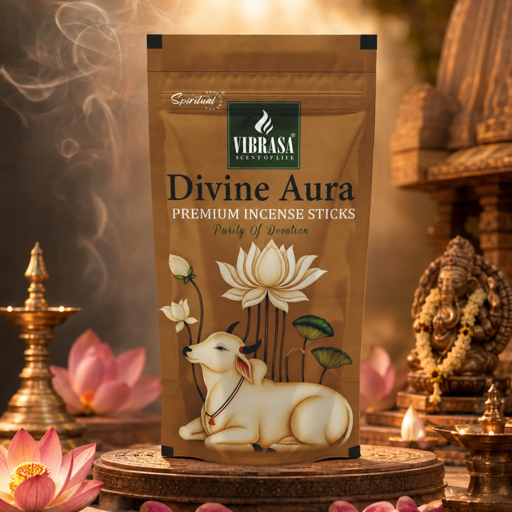 Divine Aura Premium Incense Sticks Zipper Pouch - Pack of 4 (90 g Each) | Long Lasting Natural Fragrance Agarbatti for Puja, Meditation, Home & Spiritual Ambience
