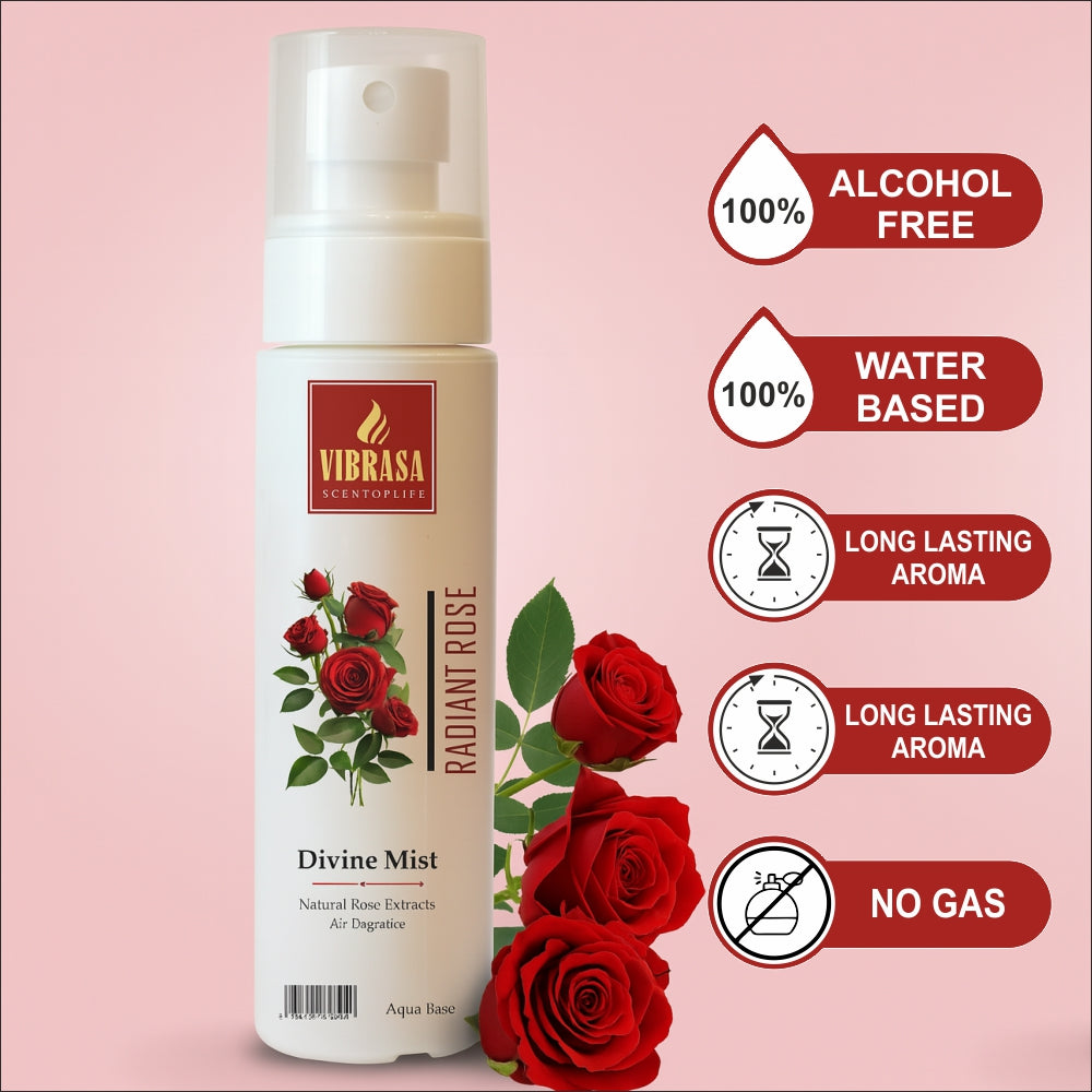 Divine Mist Radiant Rose 100 ML Air Freshener Spray | Premium Air Freshener for Home and Mandir