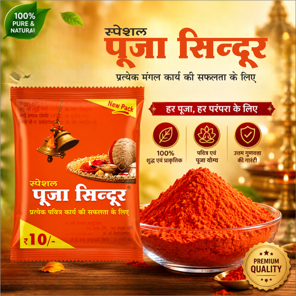 Special Pooja Sindoor 20 Gm | Bright Orange Vermilion Powder for Temple, Puja & Spiritual Rituals