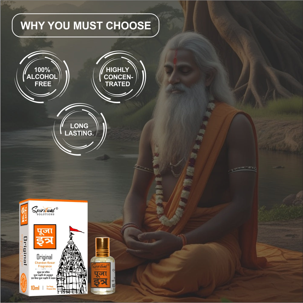 Pooja Itra Chandan Kesar 10 ml | Pure & Natural Attar for Mandir, Home Pooja, Worship & Meditation
