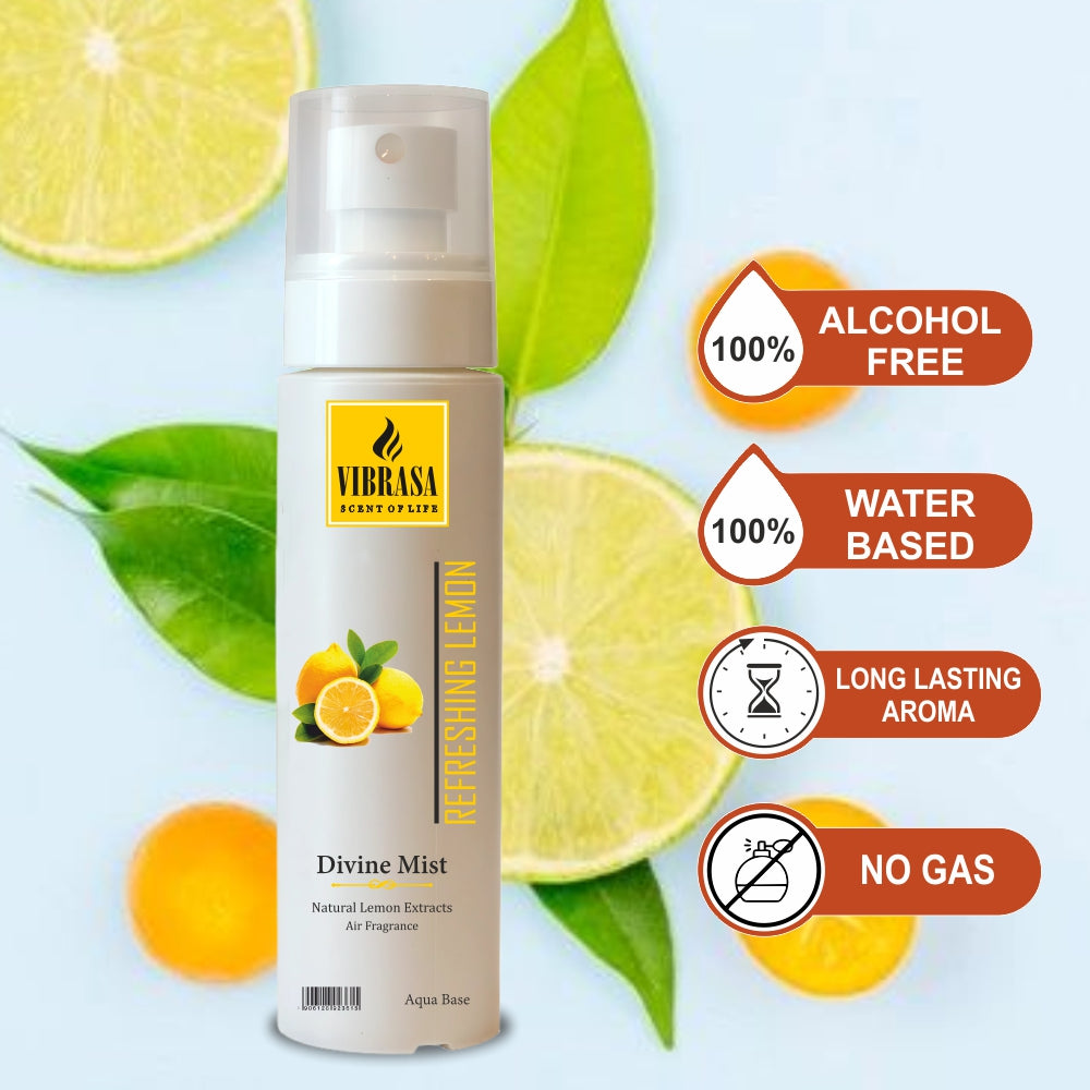 Divine Mist Refreshing Lemon 100 ML Air Freshener Spray | Premium Air Freshener for Home and Mandir