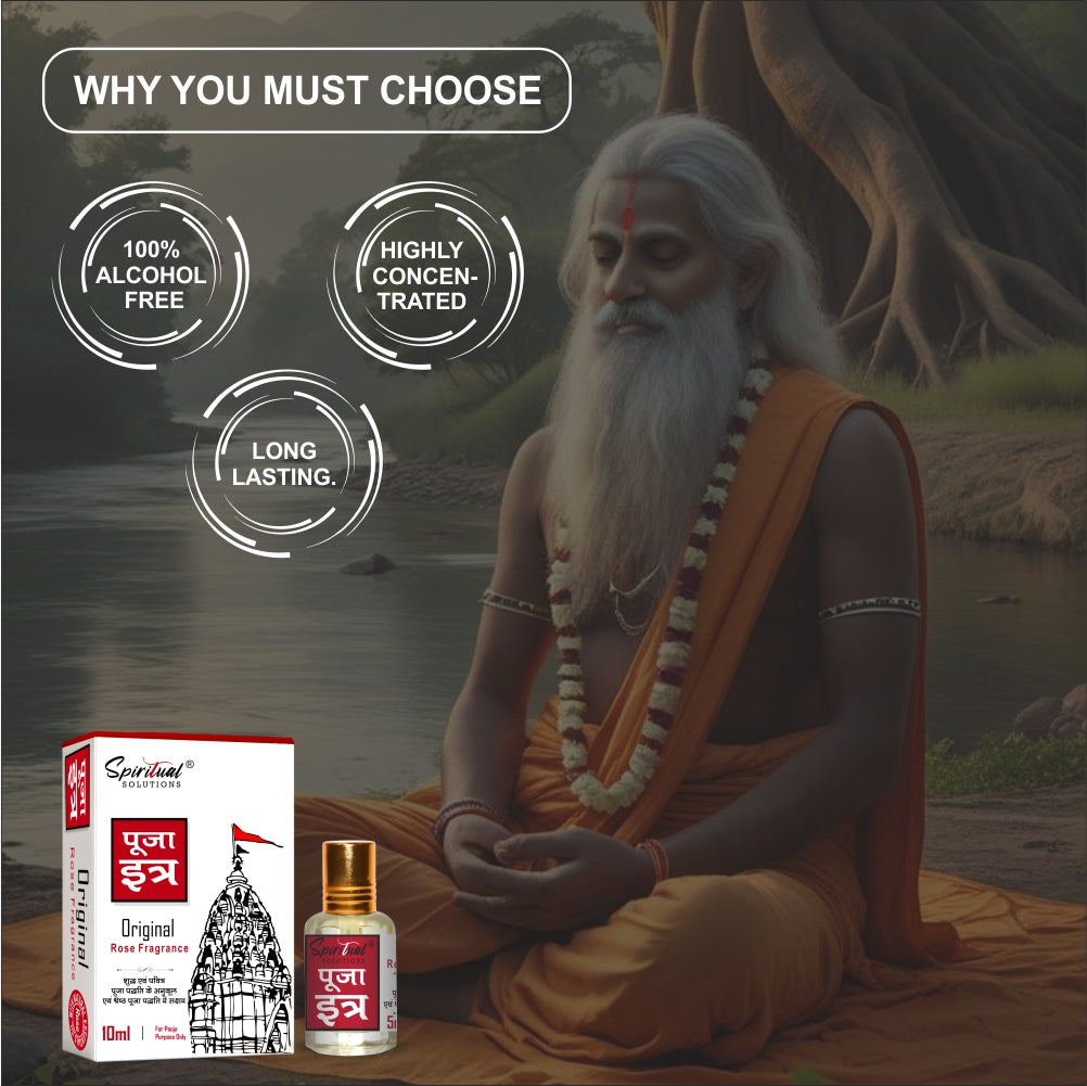 Pooja Itra Rose 10 ml | Pure & Natural Attar for Mandir, Home Pooja, Worship & Meditation
