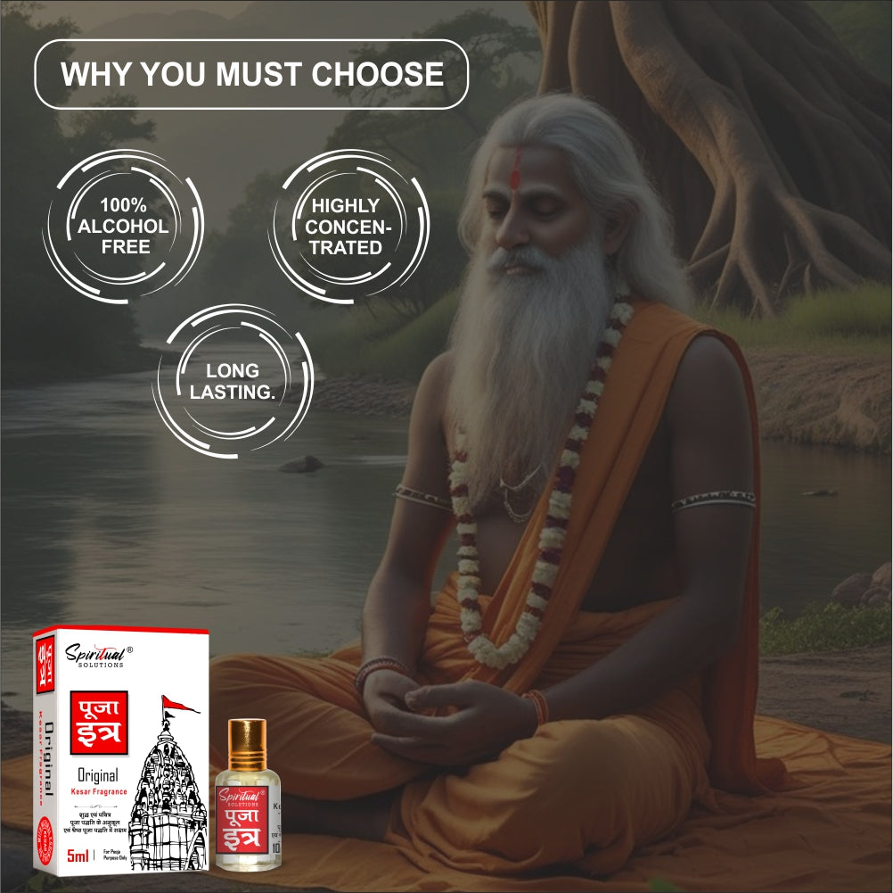 Pooja Itra Kesar (5ml Each) - Pack of 3 | Pure & Natural Attar for Mandir, Home Pooja, Worship & Meditation