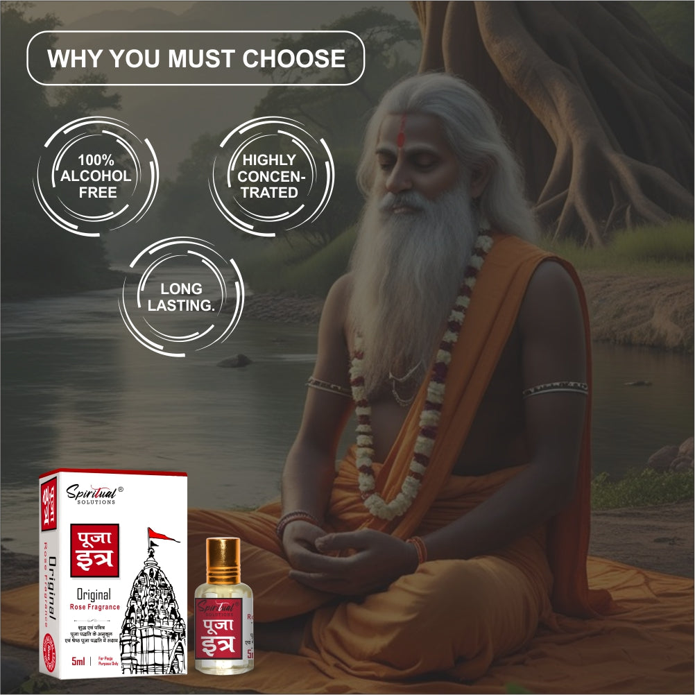 Pooja Itra Rose (5ml Each) - Pack of 3 | Pure & Natural Attar for Mandir, Home Pooja, Worship & Meditation