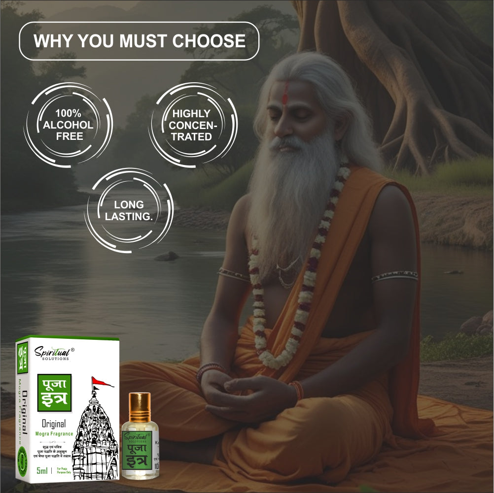 Pooja Itra Mogra (5ml Each) - Pack of 3 | Pure & Natural Attar for Mandir, Home Pooja, Worship & Meditation
