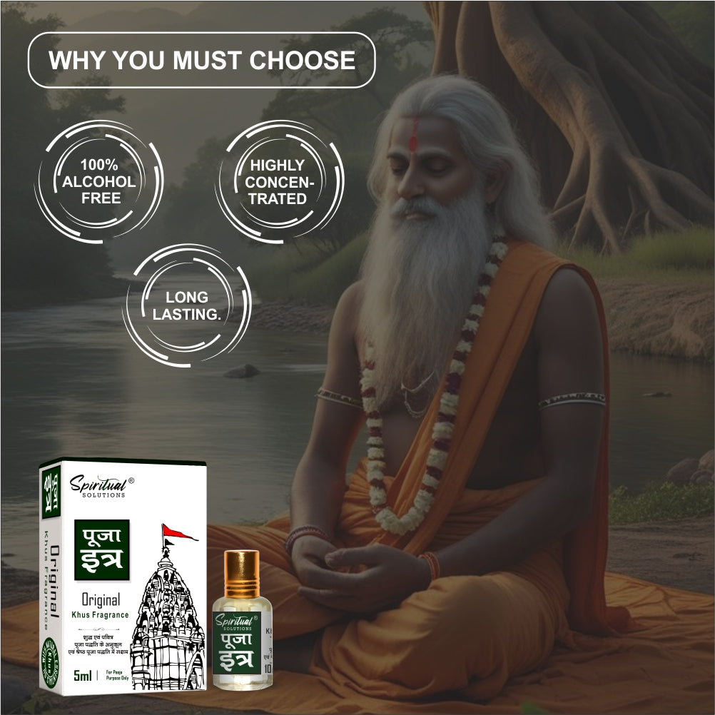 Pooja Itra Khus (5ml Each) - Pack of 3 | Pure & Natural Attar for Mandir, Home Pooja, Worship & Meditation