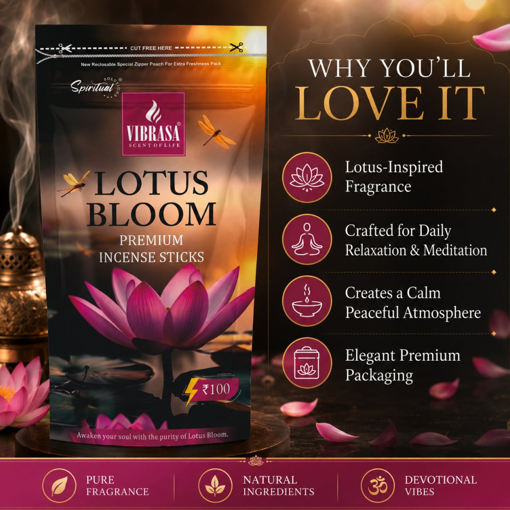 Lotus Bloom Premium Incense Sticks Zipper Pouch - Pack of 4 (90 g Each) | Long Lasting Natural Fragrance Agarbatti for Puja, Meditation, Home & Spiritual Ambience