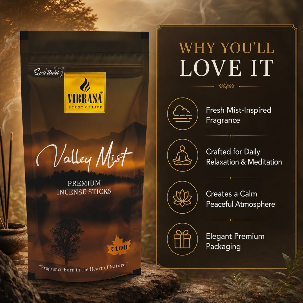 Valley Mist Premium Incense Sticks Zipper Pouch - Pack of 4 (90 g Each) | Long Lasting Natural Fragrance Agarbatti for Puja, Meditation, Home & Spiritual Ambience