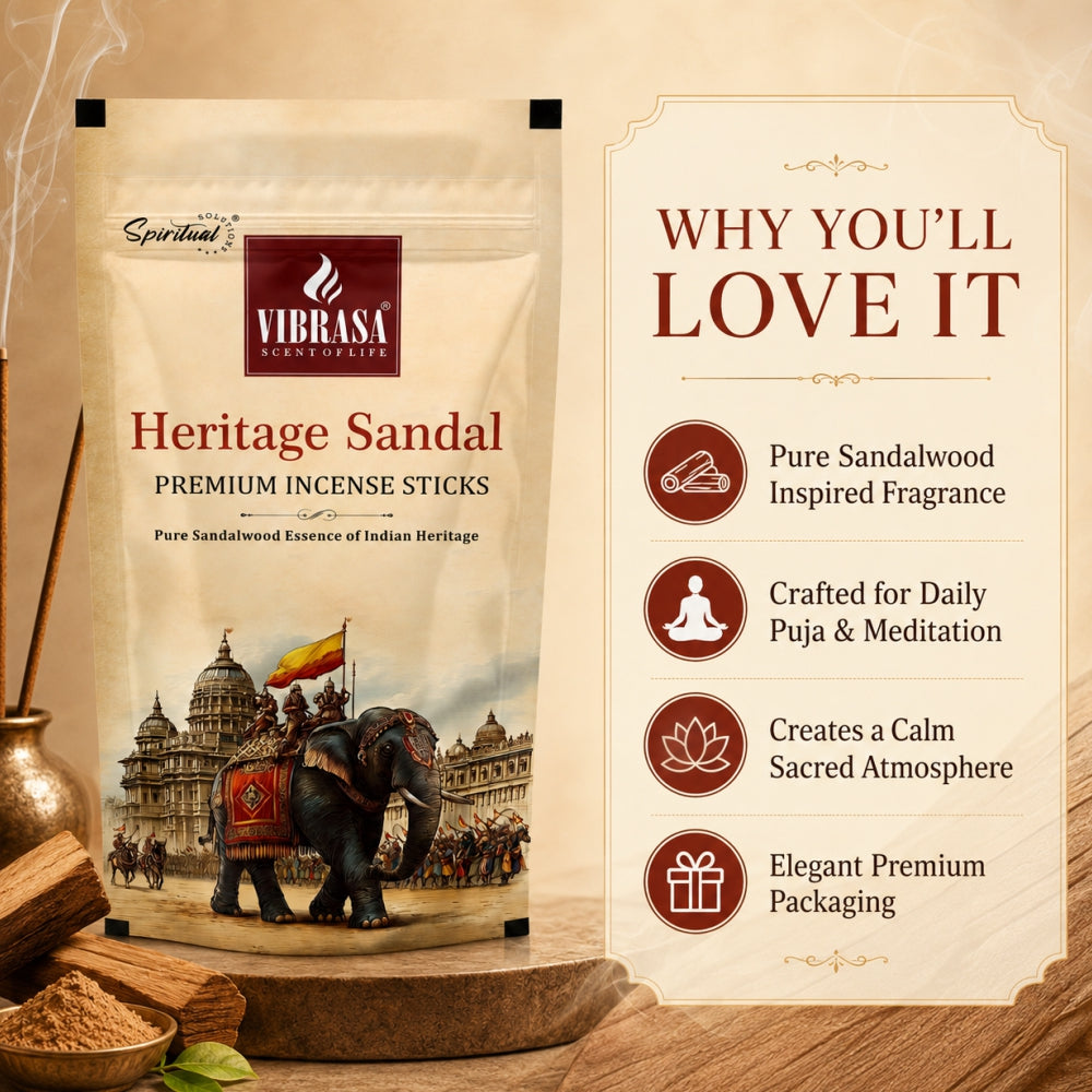 Heritage Sandal Premium Incense Sticks Zipper Pouch - Pack of 4 (90 g Each) | Long Lasting Natural Fragrance Agarbatti for Puja, Meditation, Home & Spiritual Ambience