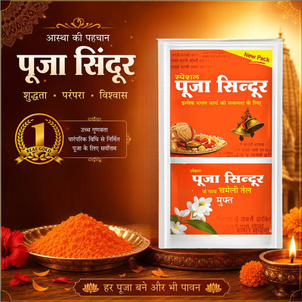 Special Pooja Sindoor 6 Gm With Free Chameli Oil | Bright Orange Vermilion Powder for Temple, Puja & Spiritual Rituals