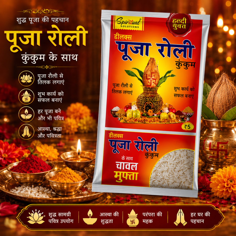 Deluxe Puja Roli Kumkum 6 gm with Free Chawal | Traditional Puja Tilak Powder for Daily Rituals