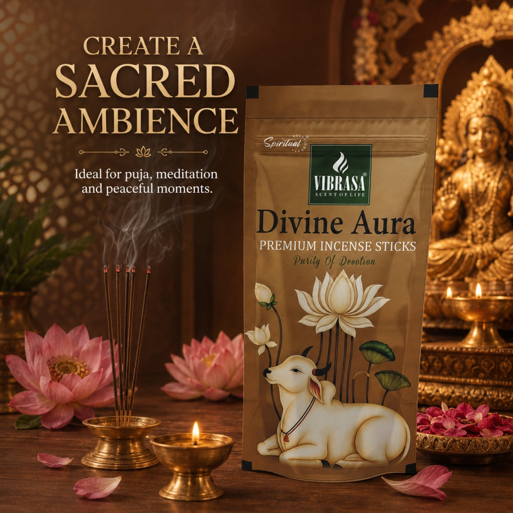 Divine Aura Premium Incense Sticks Zipper Pouch - Pack of 4 (90 g Each) | Long Lasting Natural Fragrance Agarbatti for Puja, Meditation, Home & Spiritual Ambience