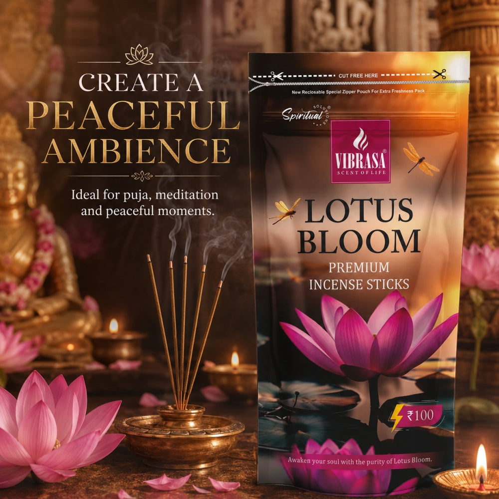 Lotus Bloom Premium Incense Sticks Zipper Pouch - Pack of 4 (90 g Each) | Long Lasting Natural Fragrance Agarbatti for Puja, Meditation, Home & Spiritual Ambience