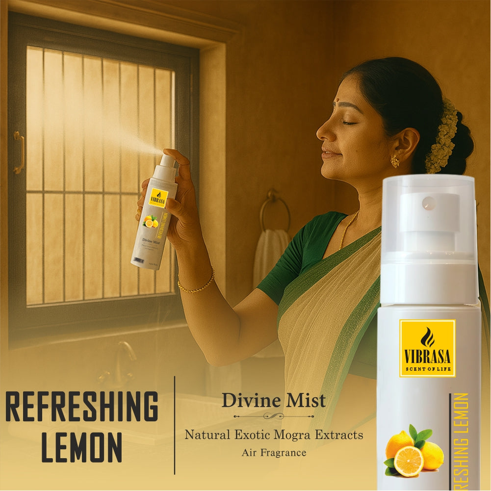 Divine Mist Refreshing Lemon 100 ML Air Freshener Spray | Premium Air Freshener for Home and Mandir