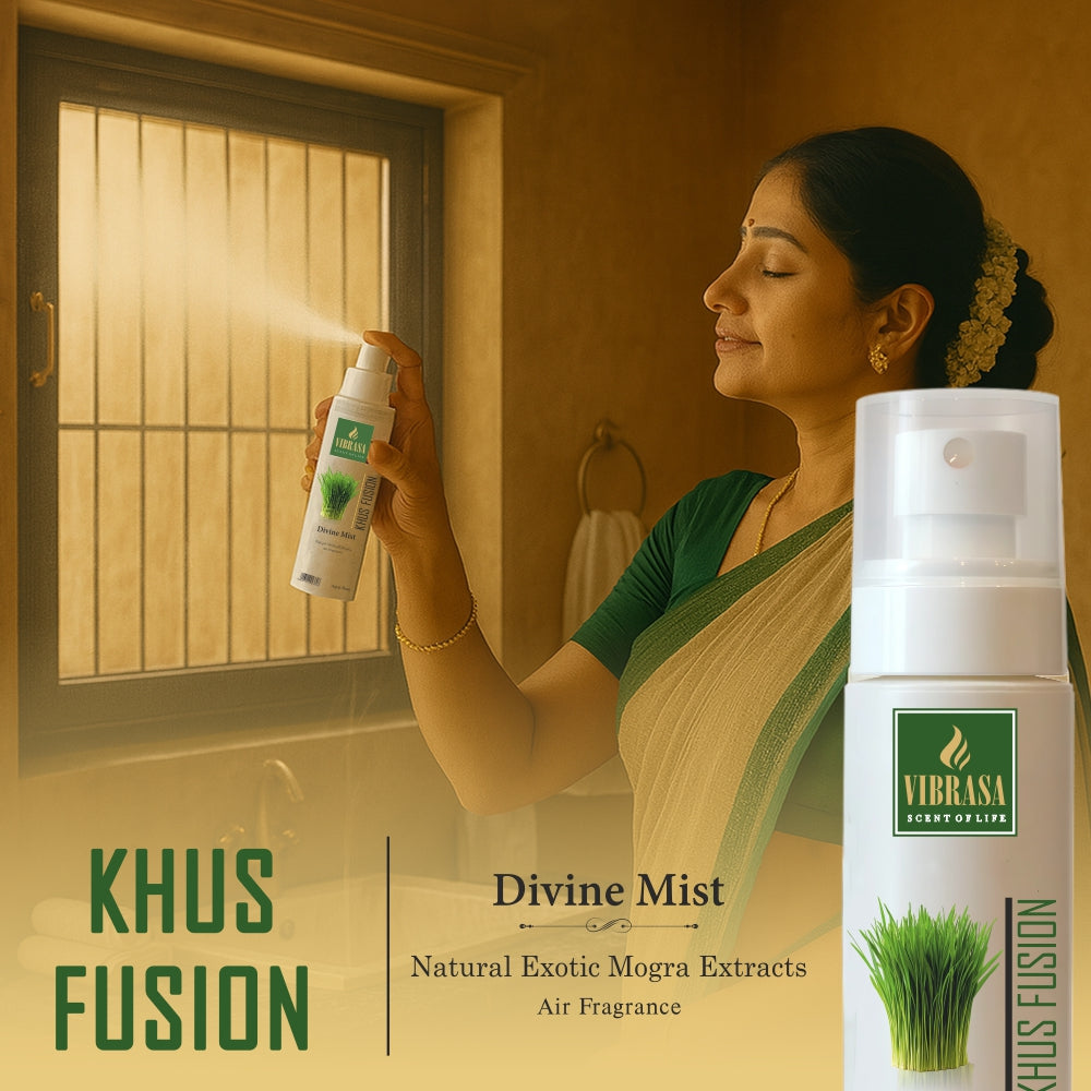 Divine Mist Khus Fusion 100 ML Air Freshener Spray | Premium Air Freshener for Home and Mandir