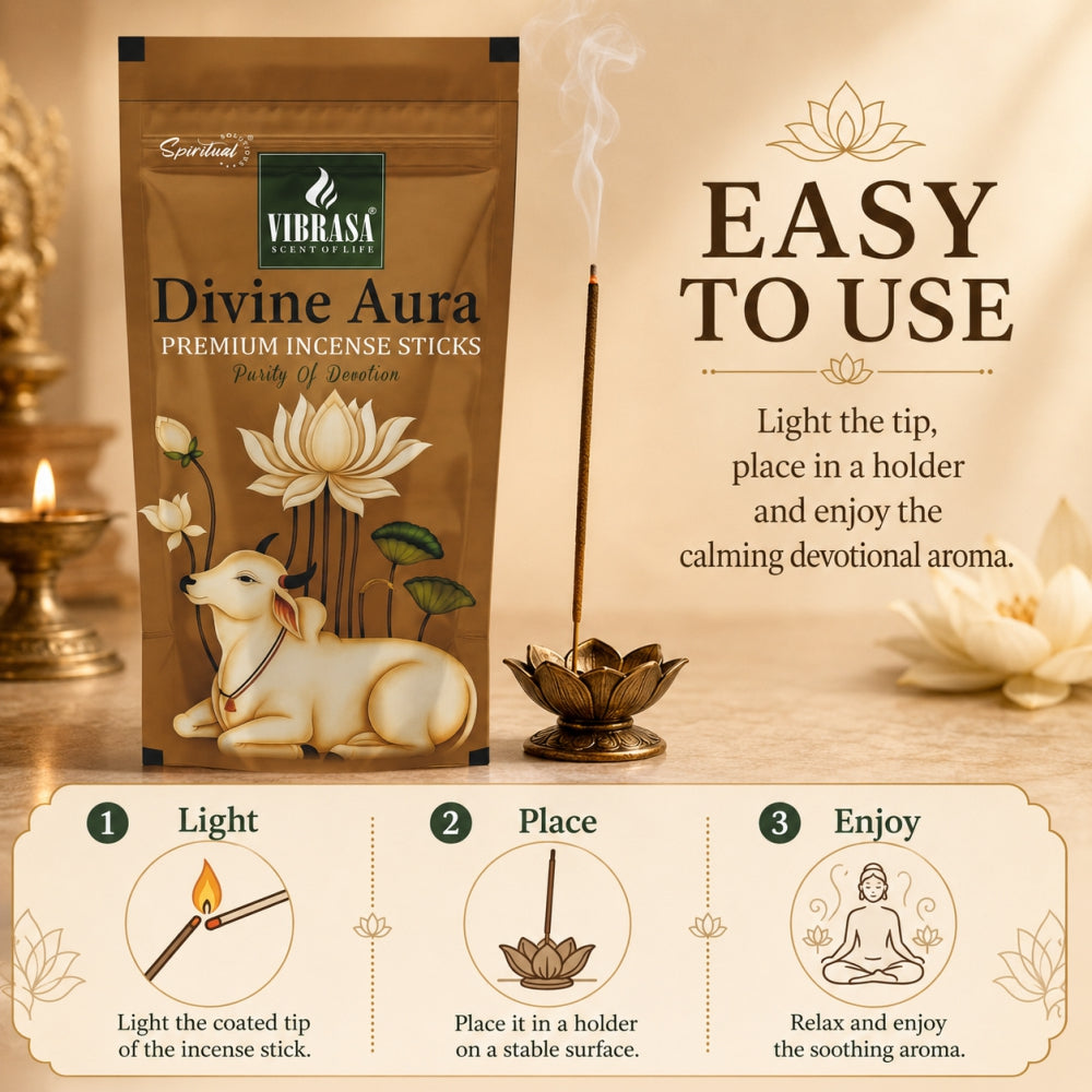 Divine Aura Premium Incense Sticks Zipper Pouch - Pack of 4 (90 g Each) | Long Lasting Natural Fragrance Agarbatti for Puja, Meditation, Home & Spiritual Ambience