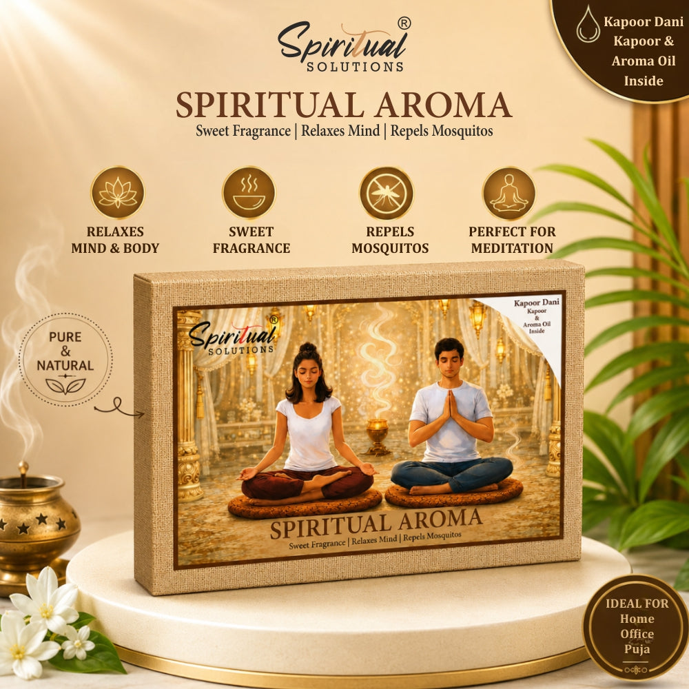 Spiritual Aroma Gift Set with Electric Kapoor Dani, Bhimseni Kapoor (100 g) & Sandalwood Aroma Oil (15 ml) for Puja, Meditation & Home Fragrance