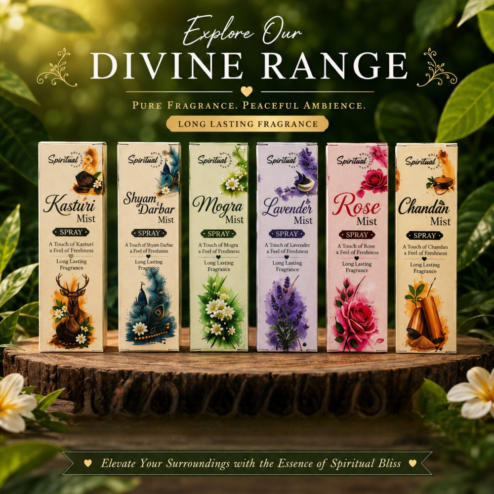 Spiritual Solutions Mist Spray Combo Pack of 12 – 6 Premium Fragrances, 20 ml Each | Chandan, Rose, Shyam Darbar, Mogra, Lavender & Kasturi