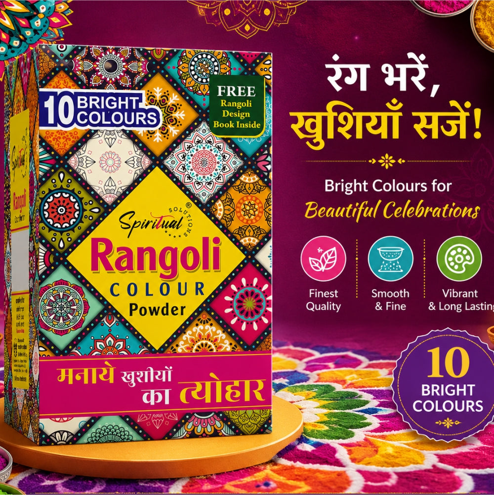 Premium Rangoli Colour Powder Set – 10 Vibrant Colors (50g Each) | Easy-to-Use Decorative Powder for Diwali Rangoli, Pooja, Wedding & Festive Decorations