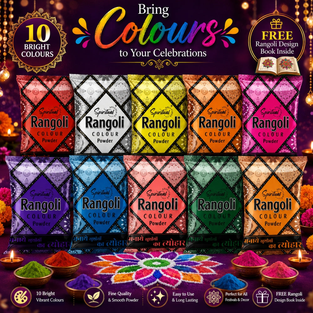 Premium Rangoli Colour Powder Set – 10 Vibrant Colors (50g Each) | Easy-to-Use Decorative Powder for Diwali Rangoli, Pooja, Wedding & Festive Decorations