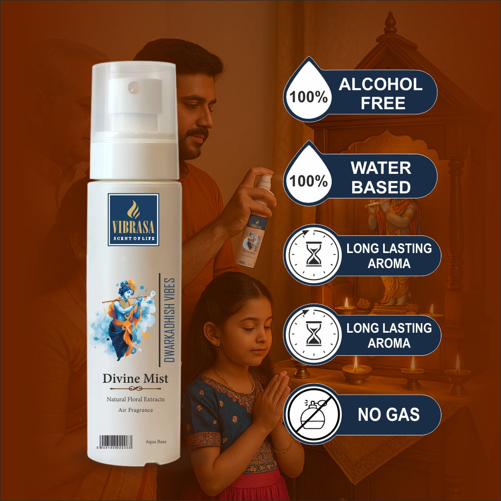 Divine Mist Dwarkadhish Vibes 100 ML Air Freshener Spray | Premium Air Freshener for Home and Mandir