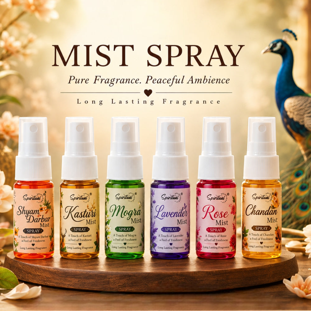 Spiritual Solutions Mist Spray Combo Pack of 12 – 6 Premium Fragrances, 20 ml Each | Chandan, Rose, Shyam Darbar, Mogra, Lavender & Kasturi