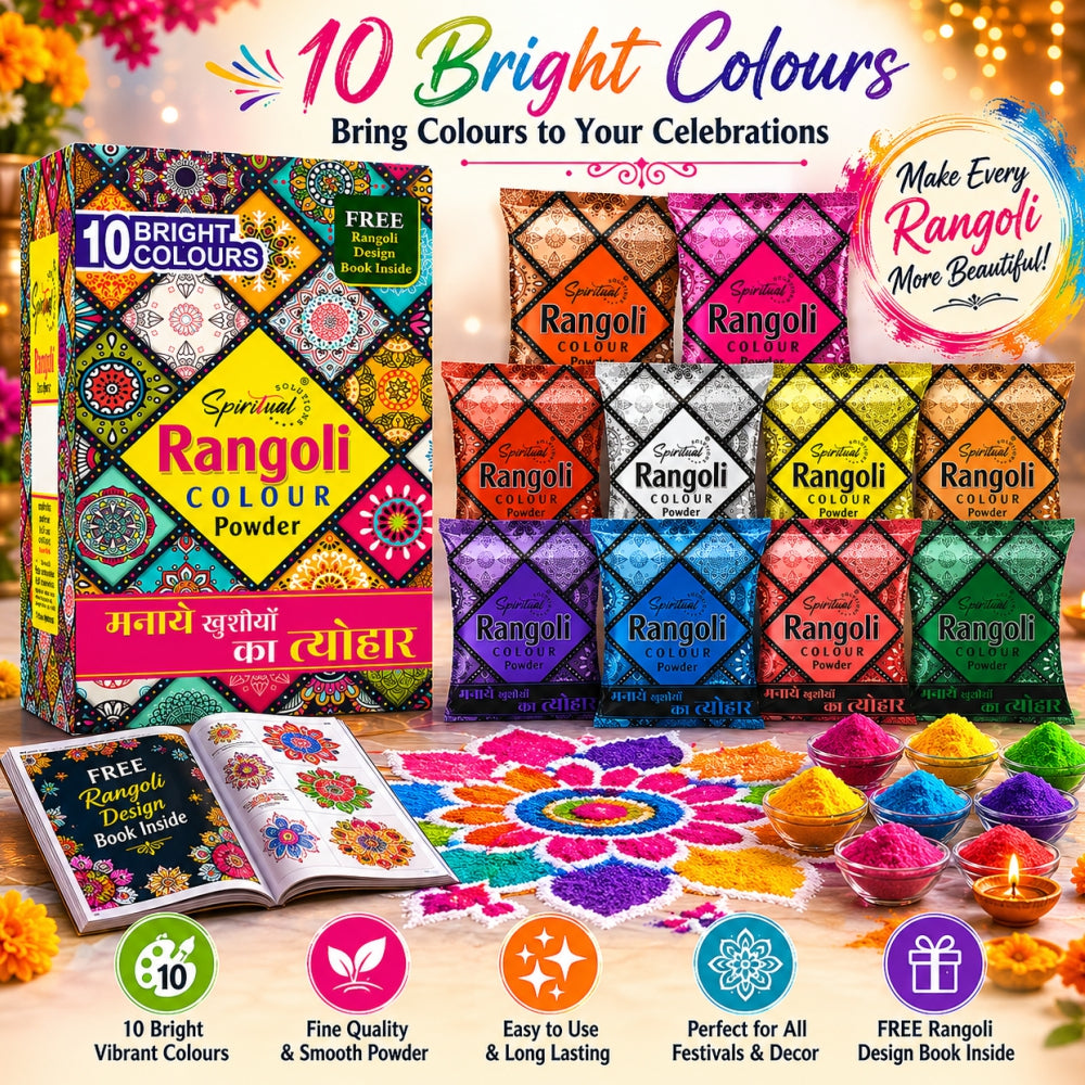 Premium Rangoli Colour Powder Set – 10 Vibrant Colors (50g Each) | Easy-to-Use Decorative Powder for Diwali Rangoli, Pooja, Wedding & Festive Decorations