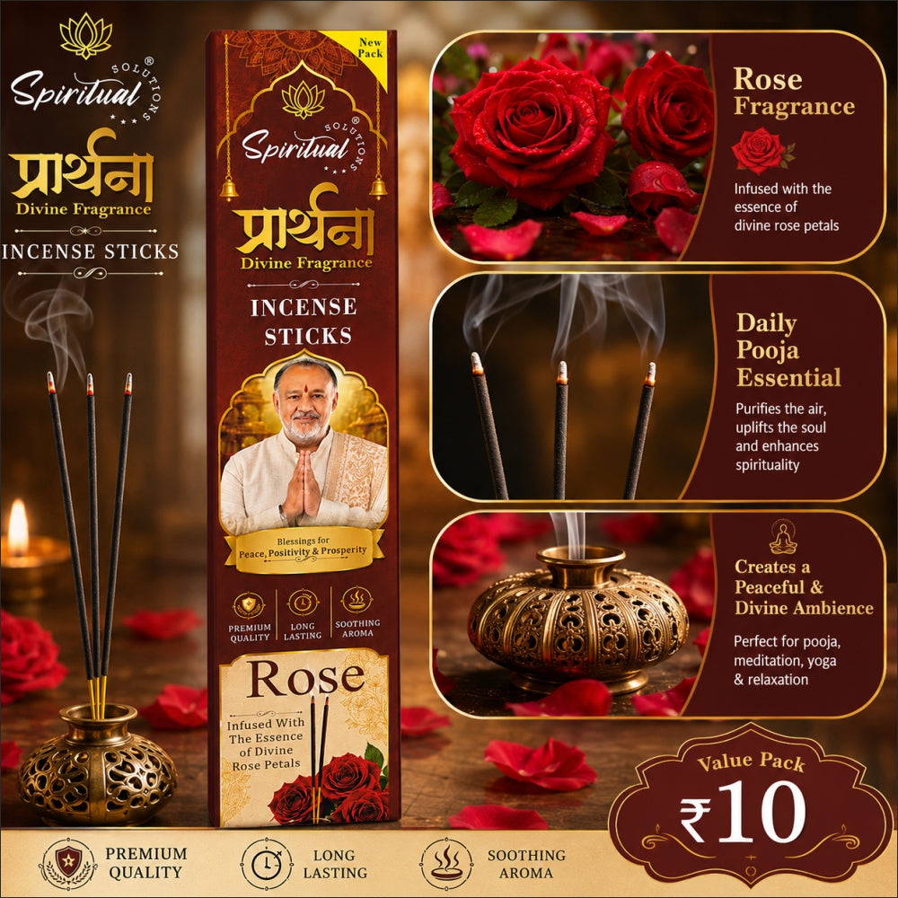 Prarthana Incense Sticks Rose 9 Gm | Long Lasting Natural Fragrance Agarbatti for Puja, Meditation, Home & Spiritual Ambience