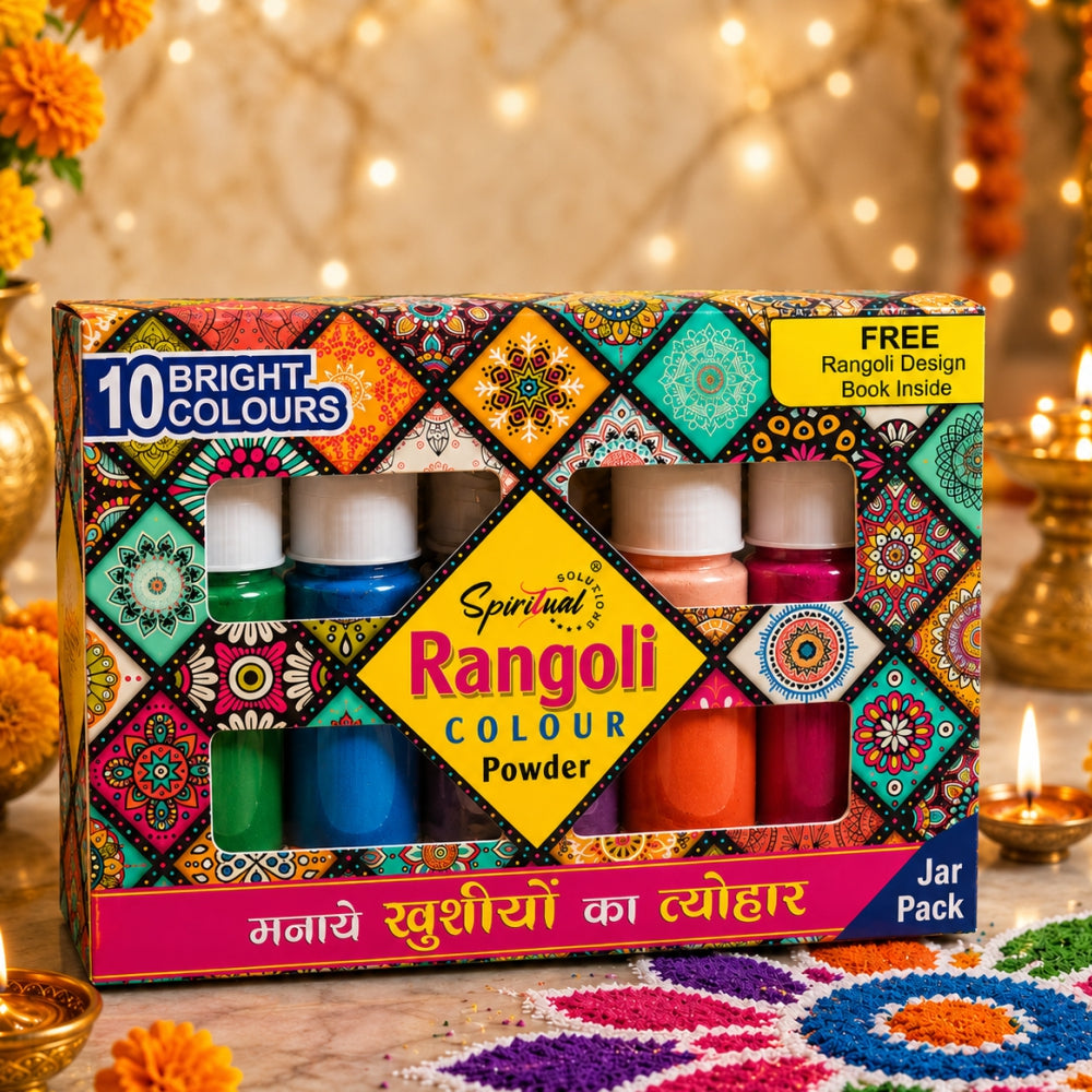 Premium Rangoli Colour Powder Set – 10 Vibrant Colors (100g Jar Each) | Easy-to-Use Decorative Powder for Diwali Rangoli, Pooja, Wedding & Festive Decorations