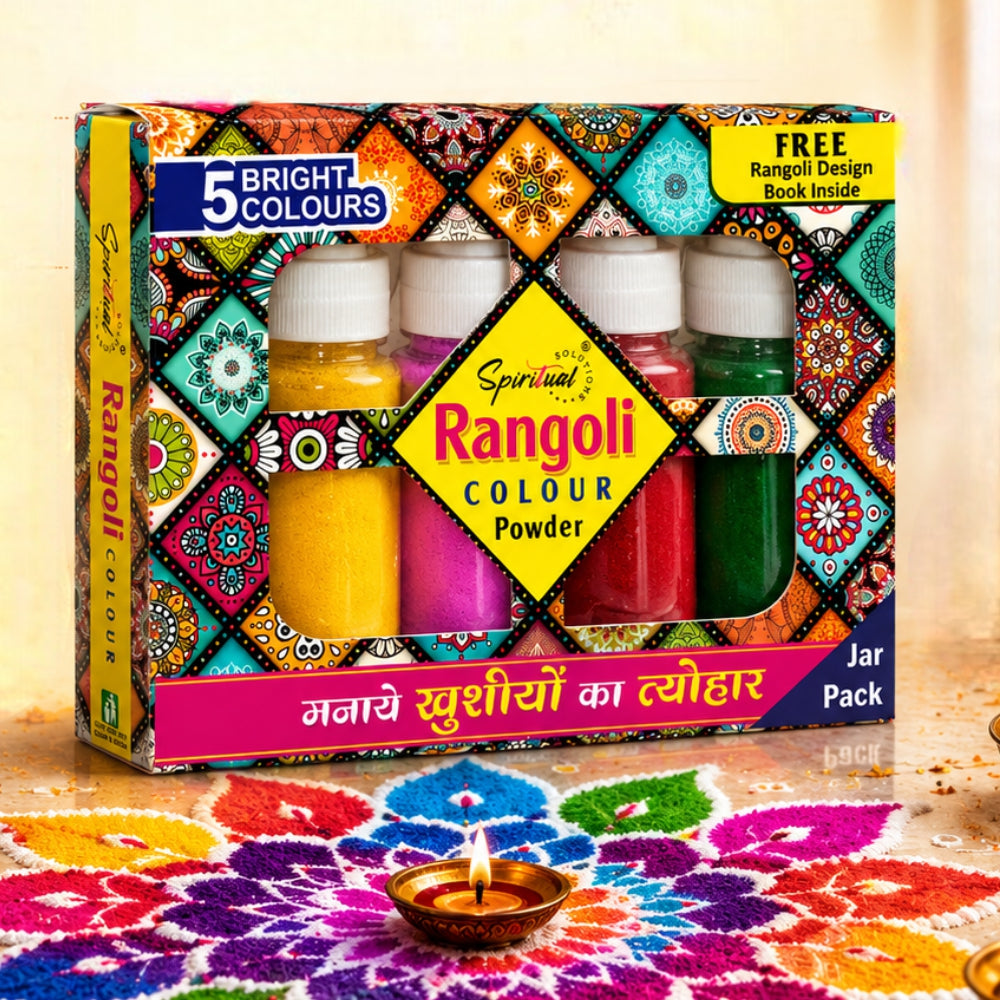 Premium Rangoli Colour Powder Set – 5 Vibrant Colors (100g Jar Each) | Easy-to-Use Decorative Powder for Diwali Rangoli, Pooja, Wedding & Festive Decorations