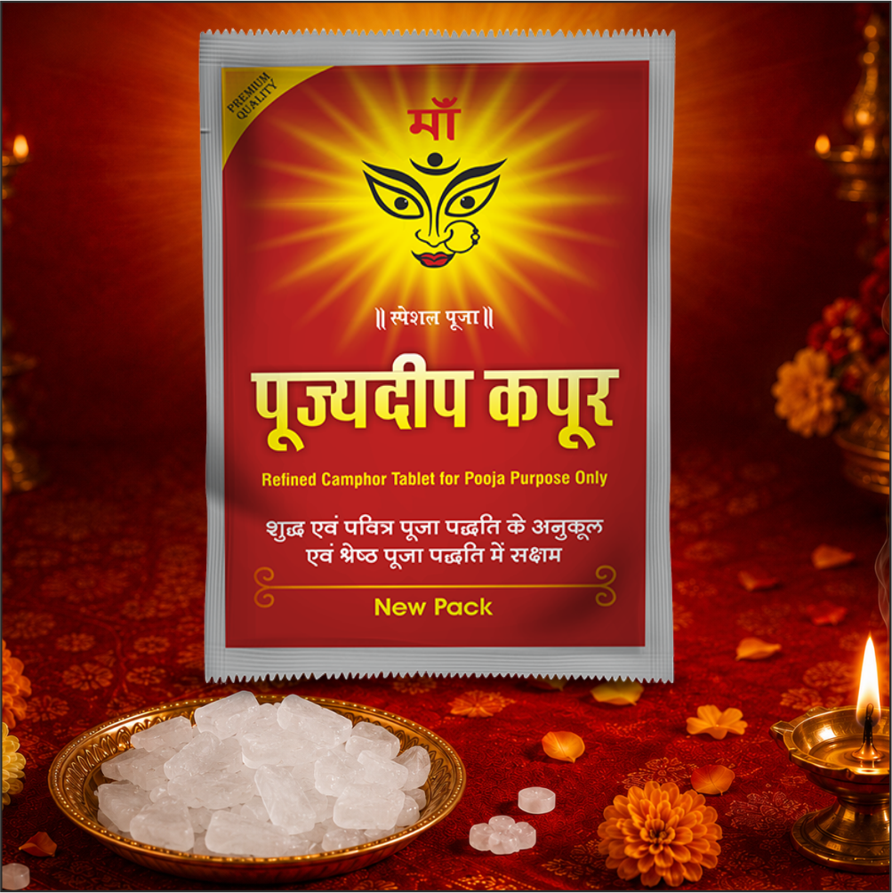 Pujyedeep Kapoor (Camphor) Tablets 10 gm Slab Pouch | Pure Kapoor for Pooja, Meditation & Fragrance | Long-Lasting Aroma