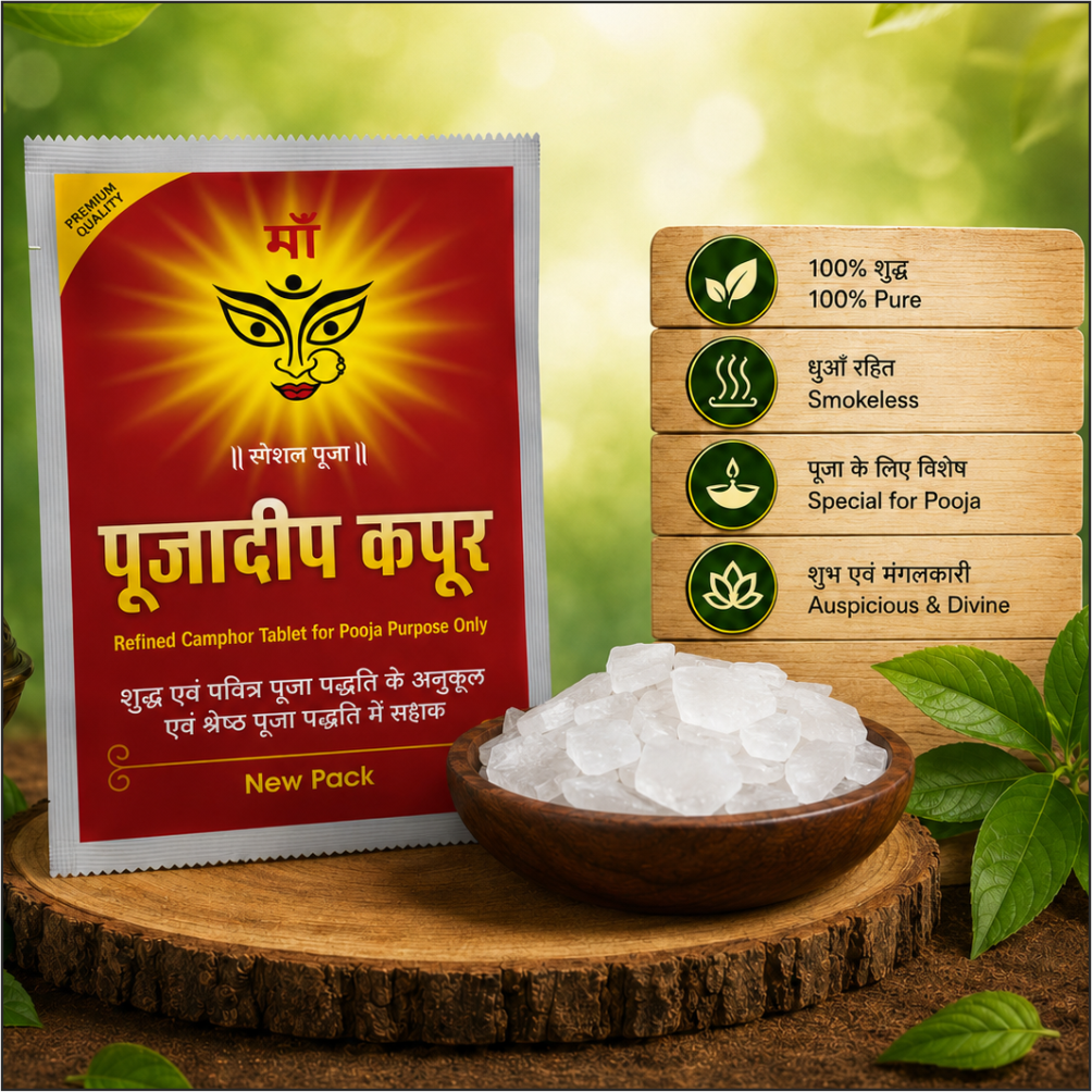 Pujyedeep Kapoor (Camphor) Tablets 10 gm Slab Pouch | Pure Kapoor for Pooja, Meditation & Fragrance | Long-Lasting Aroma