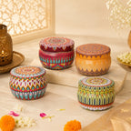 VIBRASA Mandala Premium Scented Candle Gift Box | Pack of 4 Decorative Candles | Indian Mandala Art Design | Fragrance Candle for Home Décor, Festivals, Meditation, Relaxation & Gifting