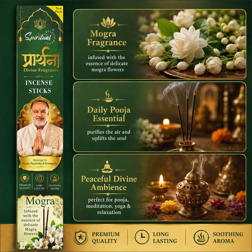 Prarthana Incense Sticks Mogra 9 Gm | Long Lasting Natural Fragrance Agarbatti for Puja, Meditation, Home & Spiritual Ambience
