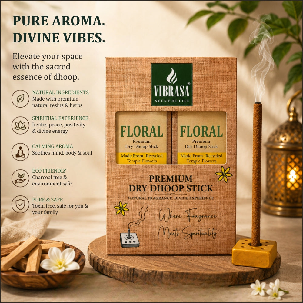 VIBRASA Premium Dry Dhoop Sticks – Floral | 100 g Each | Pack of 6