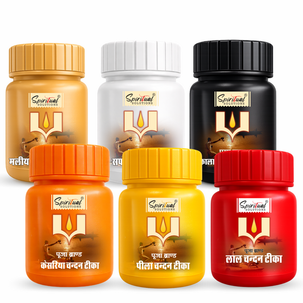 Premium Pure Chandan Tika Paste Pack of 6 (Red, Yellow, White, Orange, Black, Brown) (40ml Each) | Original Sandalwood Tilak for Daily Puja, Havan & Festivals