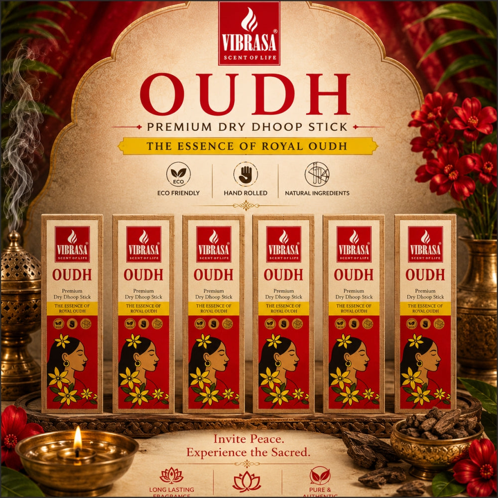 VIBRASA Premium Dry Dhoop Sticks – Oudh | 100 g Each | Pack of 6
