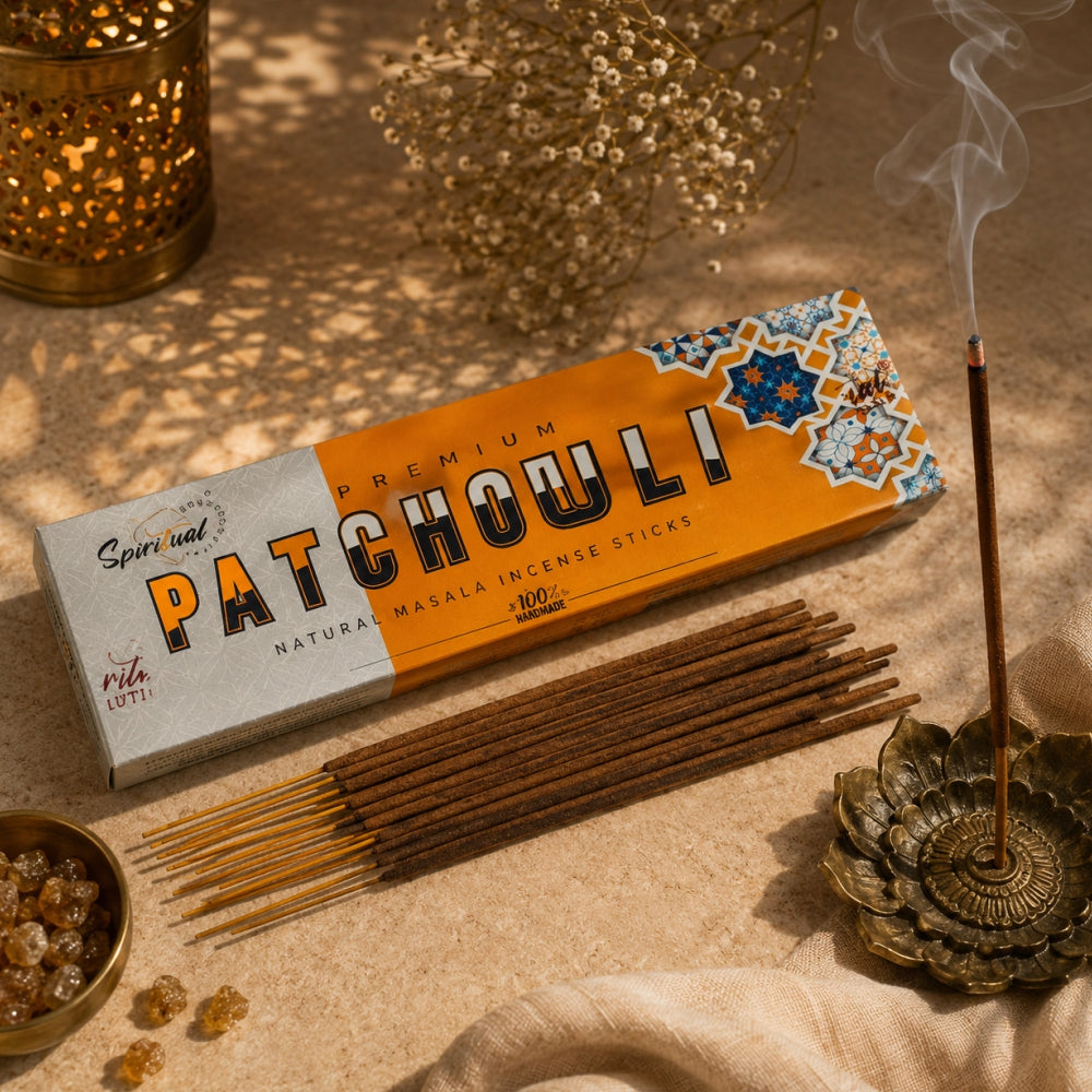 Patchouli Premium Masala Incense Sticks (50 g) | Long Lasting Natural Fragrance Agarbatti for Puja, Meditation, Home & Spiritual Ambience