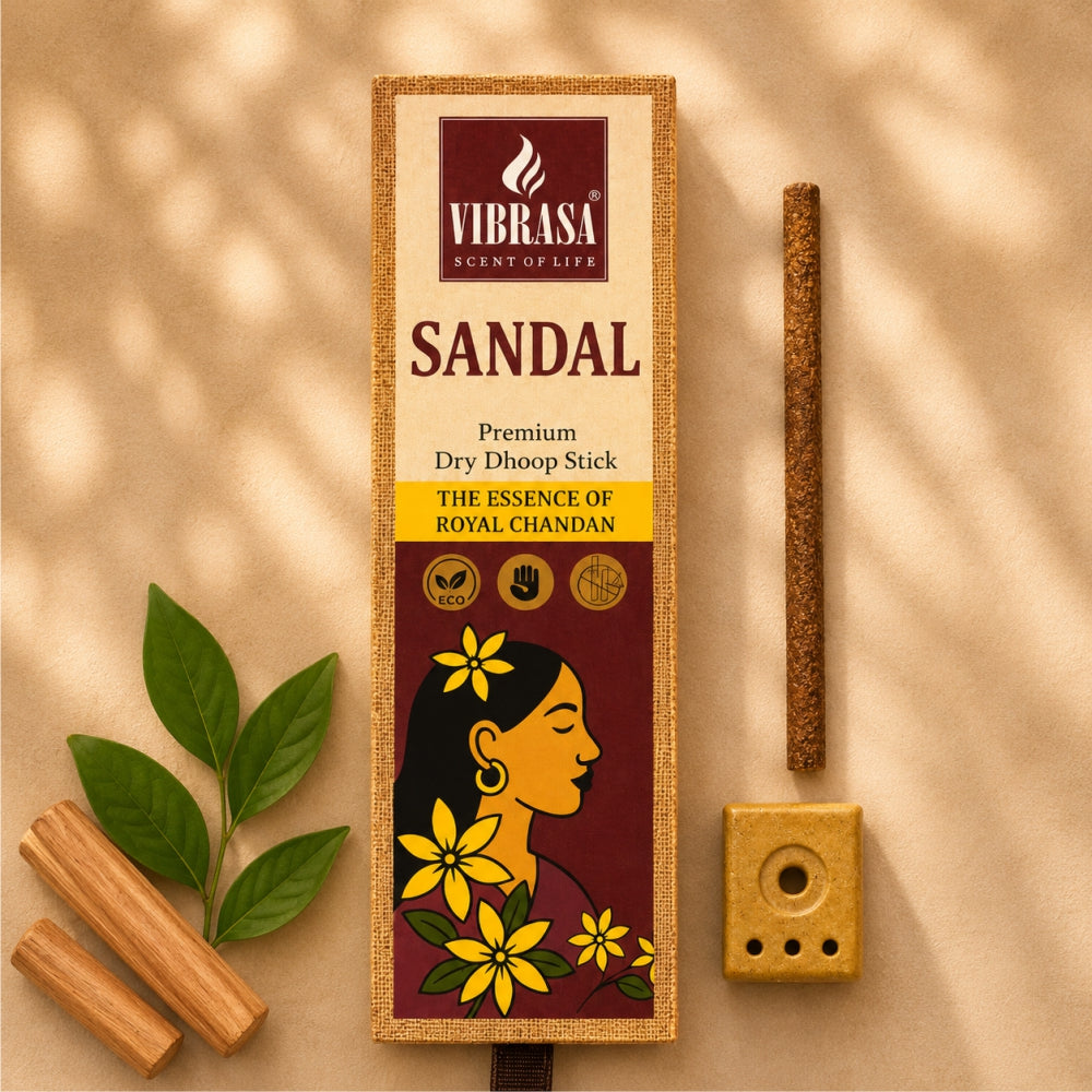 VIBRASA Premium Dry Dhoop Sticks – Sandal | 100 g Each | Pack of 6