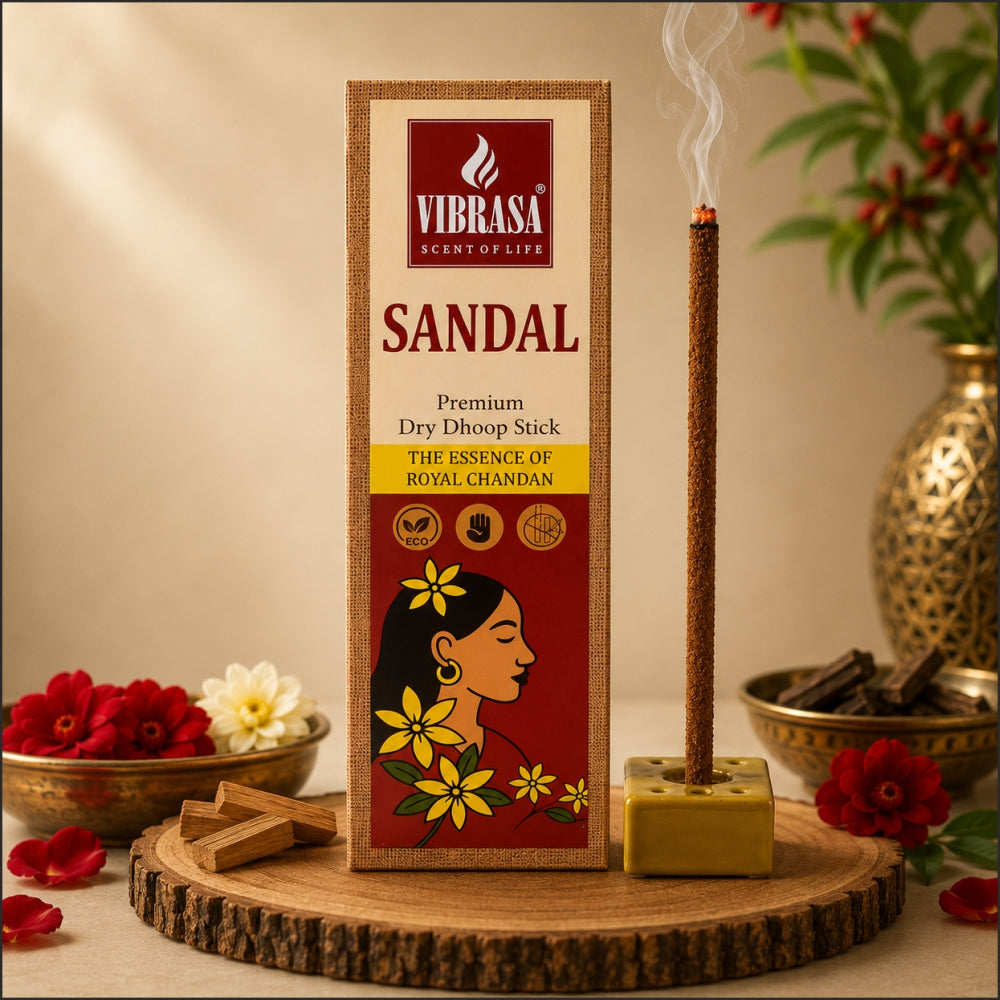 VIBRASA Premium Dry Dhoop Sticks – Sandal | 100 g Each | Pack of 6