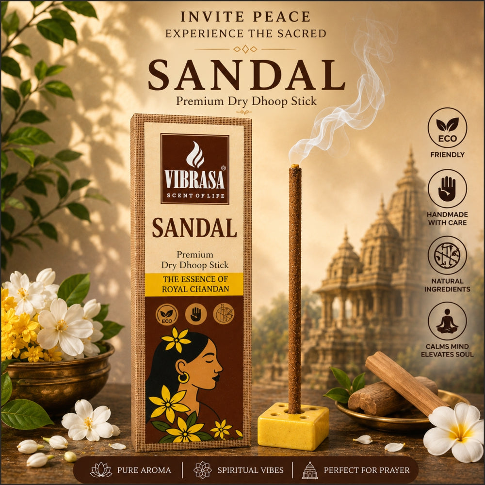 VIBRASA Premium Dry Dhoop Sticks – Sandal | 100 g Each | Pack of 6