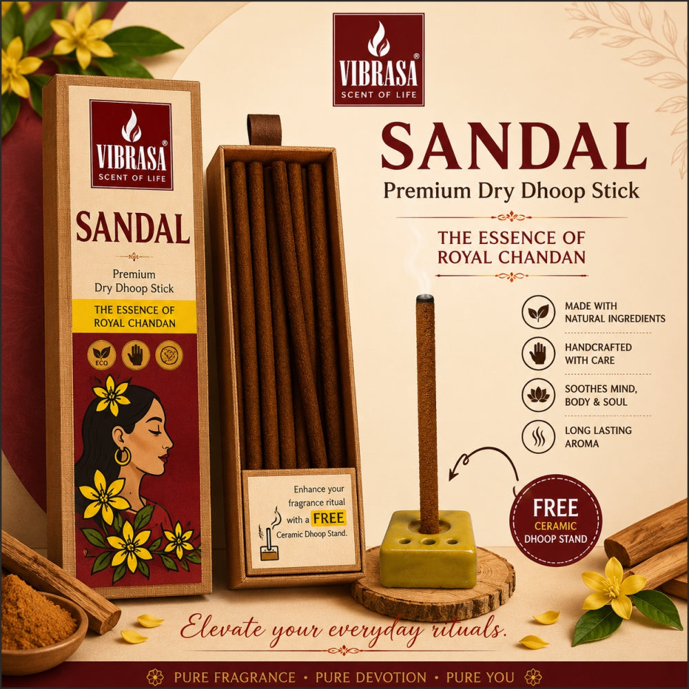 VIBRASA Premium Dry Dhoop Sticks – Sandal | 100 g Each | Pack of 6