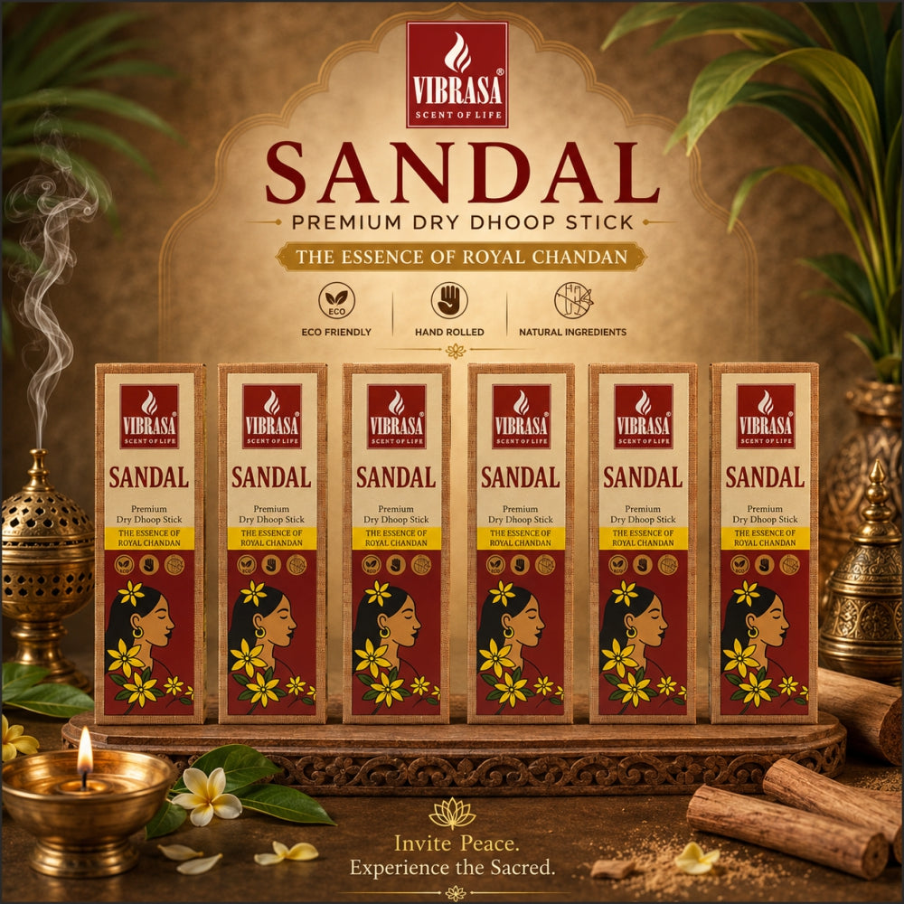 VIBRASA Premium Dry Dhoop Sticks – Sandal | 100 g Each | Pack of 6