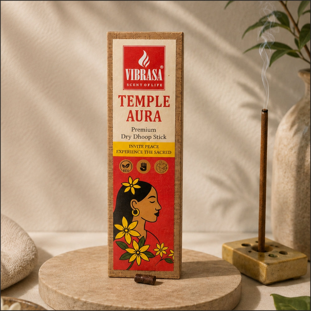 VIBRASA Premium Dry Dhoop Sticks – Temple Aura | 100 g Each | Pack of 6