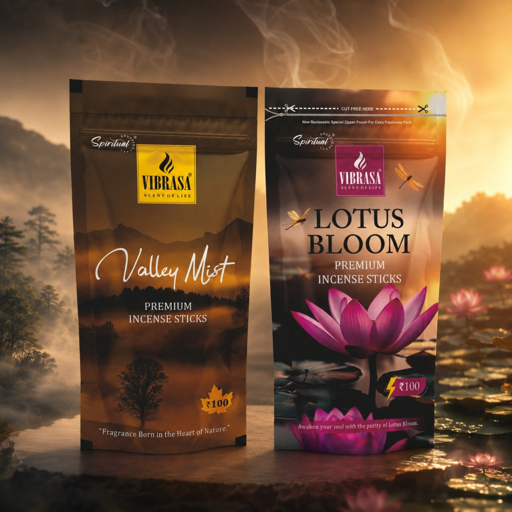Premium Incense Sticks Zipper Pouch - Divine Aura, Heritage Sandal, Lotus Bloom, Valley Mist | Combo Pack 4 (90 g Each) | Long Lasting Natural Fragrance Agarbatti for Puja, Meditation, Home & Spiritual Ambience