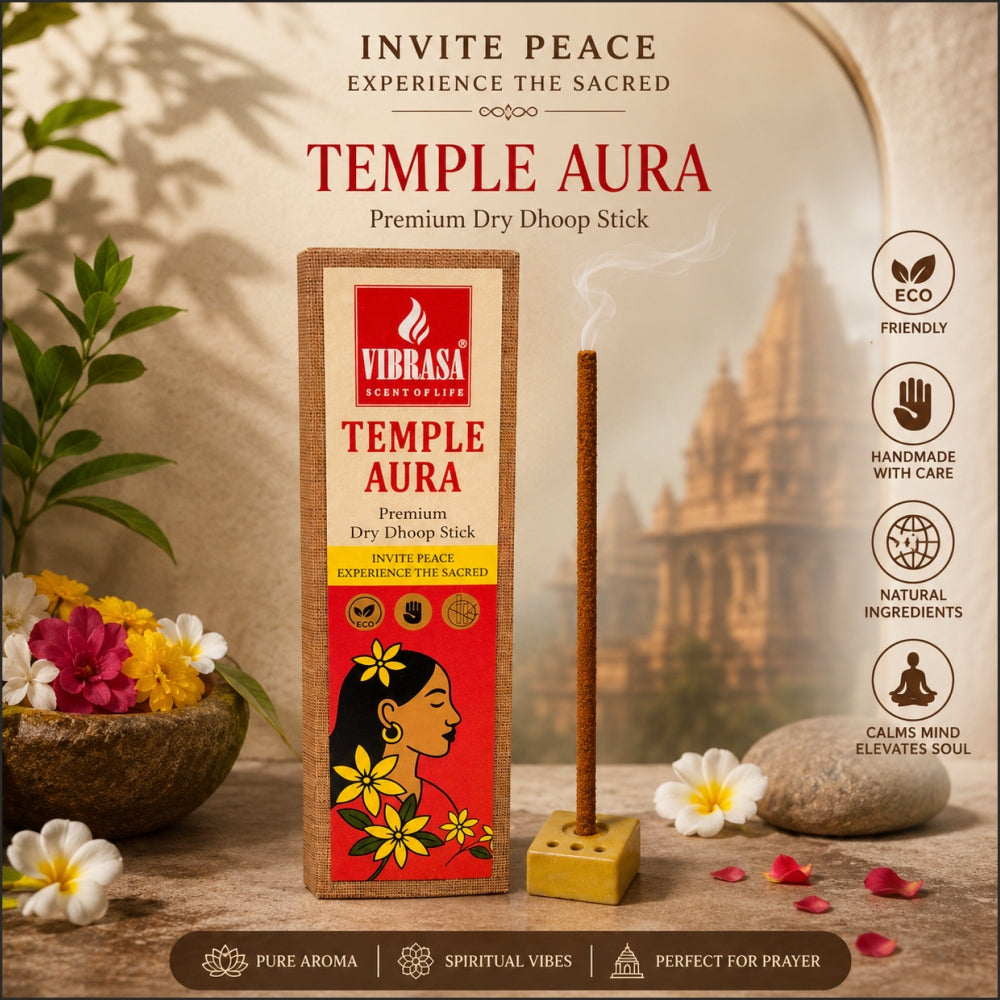 VIBRASA Premium Dry Dhoop Sticks – Temple Aura | 100 g Each | Pack of 6
