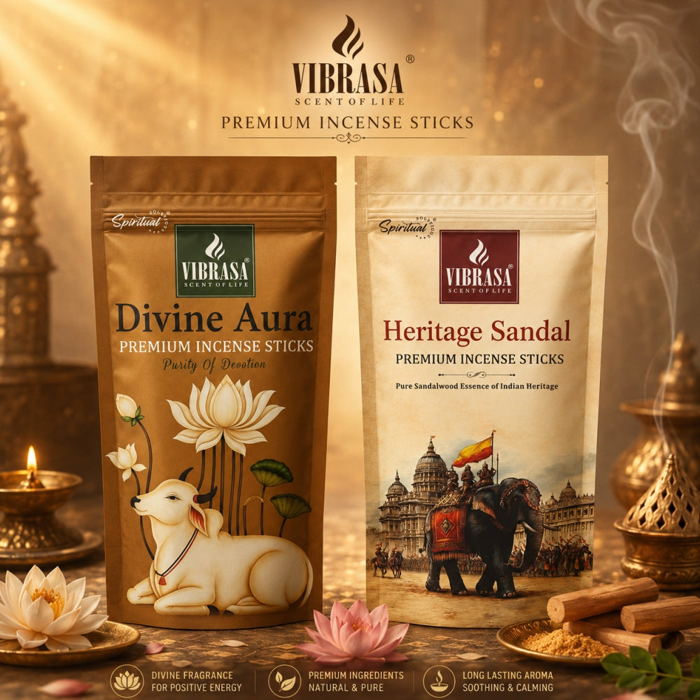 Premium Incense Sticks Zipper Pouch - Divine Aura, Heritage Sandal, Lotus Bloom, Valley Mist | Combo Pack 4 (90 g Each) | Long Lasting Natural Fragrance Agarbatti for Puja, Meditation, Home & Spiritual Ambience
