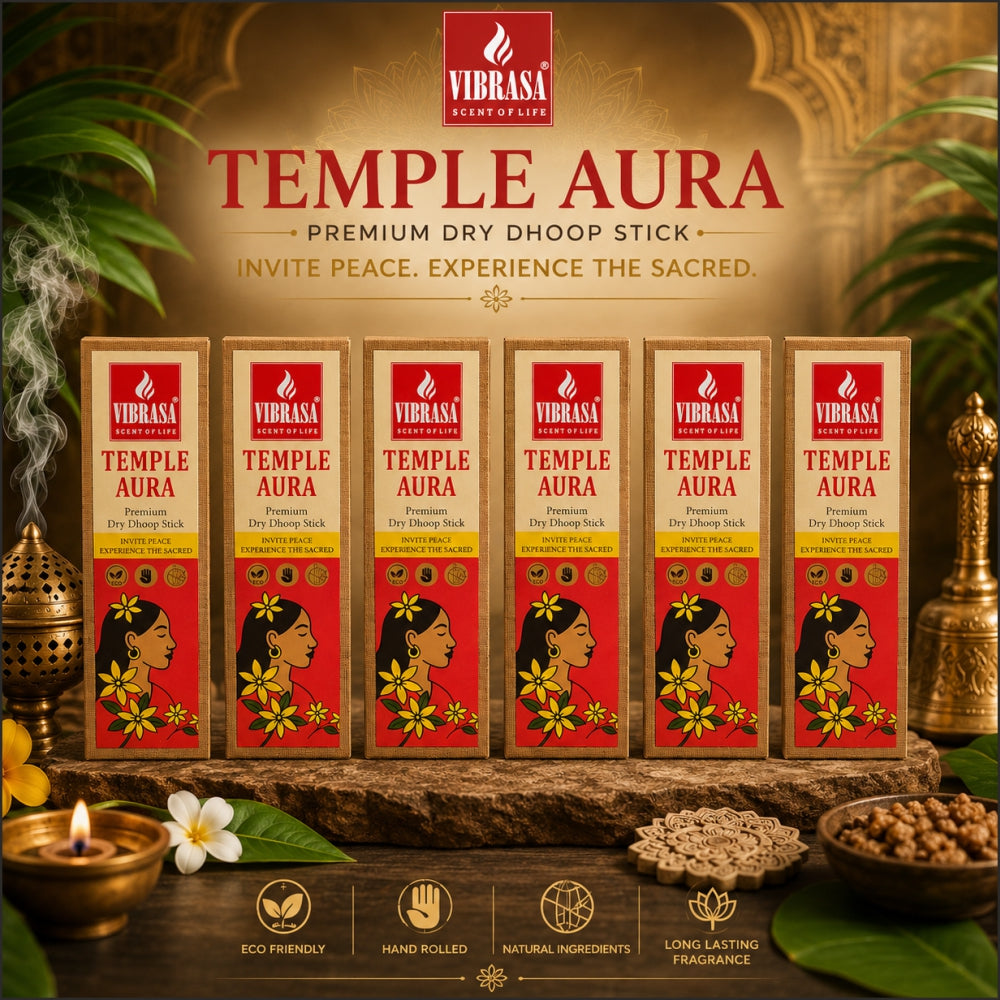VIBRASA Premium Dry Dhoop Sticks – Temple Aura | 100 g Each | Pack of 6